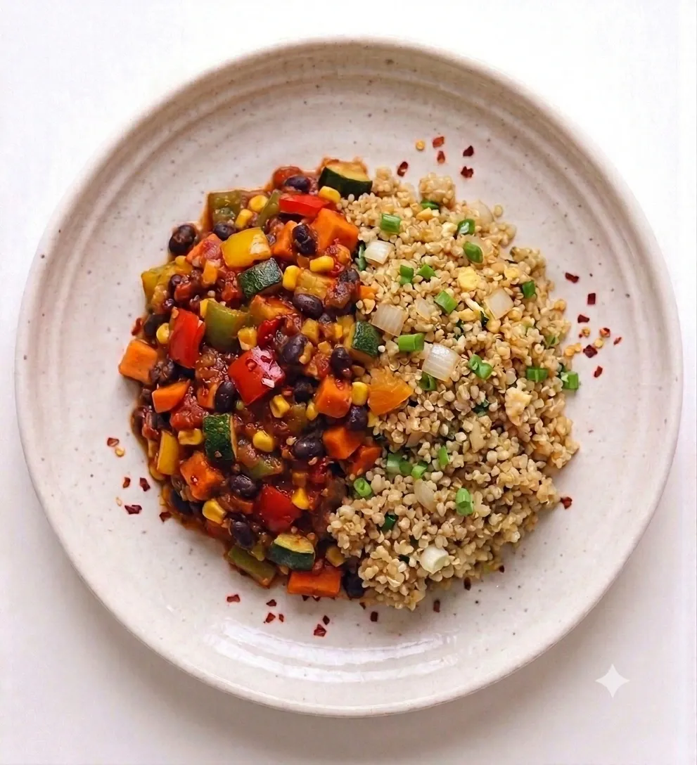 Mixed Vegetable Chilli With Quinoa Fried Rice